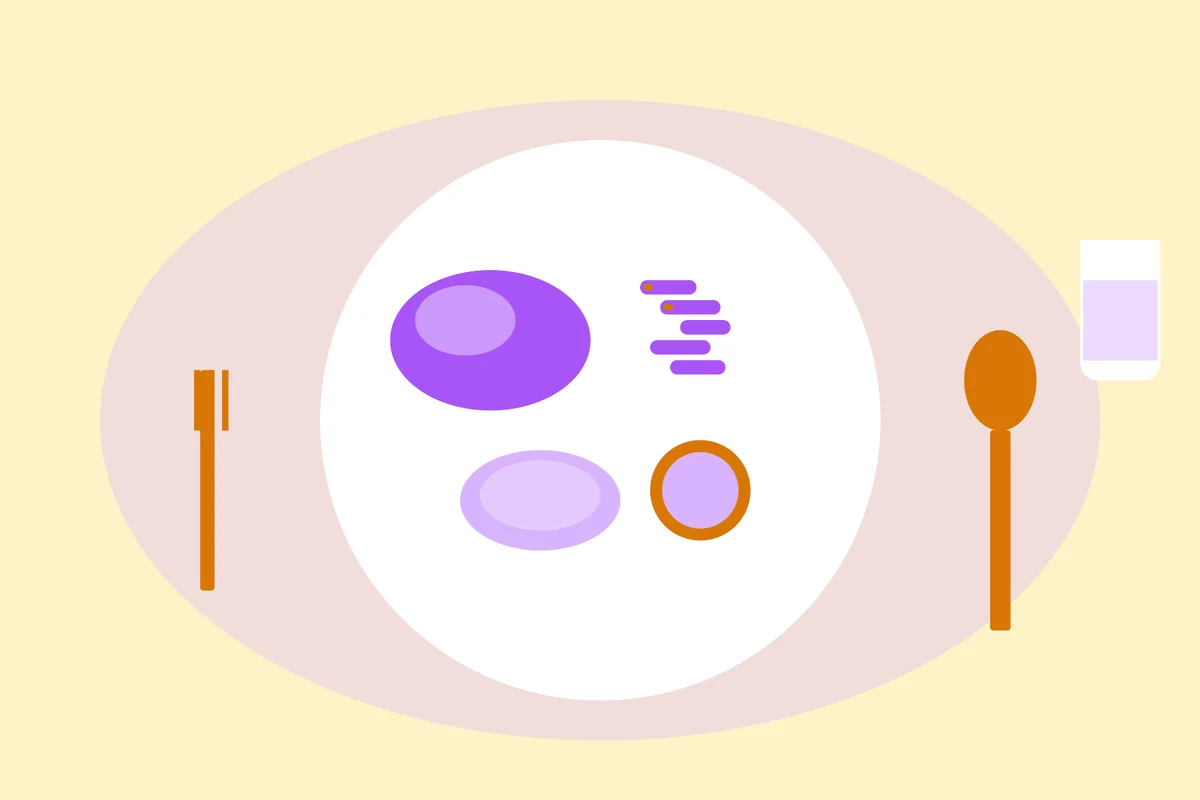 Repas équilibré : carottes vapeur, blanc de poulet, compote de pomme.